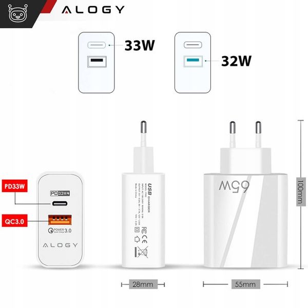 ŁADOWARKA SIECIOWA SZYBKA USB-A USB QC 3.0 65W USB-C PD TYP C DO TELEFONU zdjęcie 8