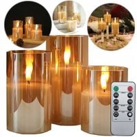 3 ŚWIECE ŚWIECZKI OZDOBNE LED SZKŁO ZŁOCONE DEKORACYJNE ŚWIĄTECZNE + PILOT