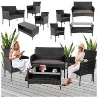 MEBLE OGRODOWE RATTANOWE ZESTAW RITA CZARNY 4 OSOBOWY 2 FOTELE SOFA STOLIK