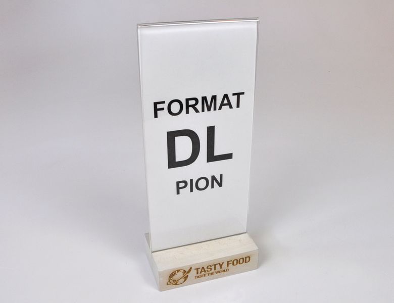stojak na menu ulotkę plexi + drewniana podstawka z grawerem DL 10 szt zdjęcie 4