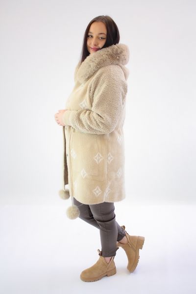 Płaszcz Alpaka z Futrem Beżowy UNI zdjęcie 4