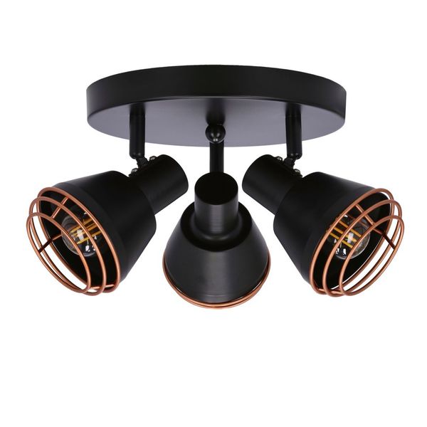 Neria lampa sufitowa plafon czarny 3x40W E14 klosz miedziany zdjęcie 1