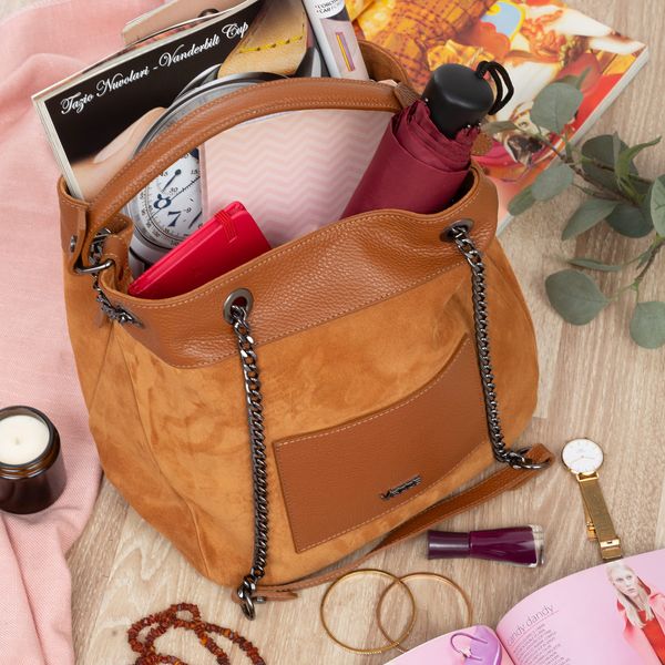 VEZZE torebka zamszowa damska worek z łańcuszkiem V500 camel zdjęcie 2