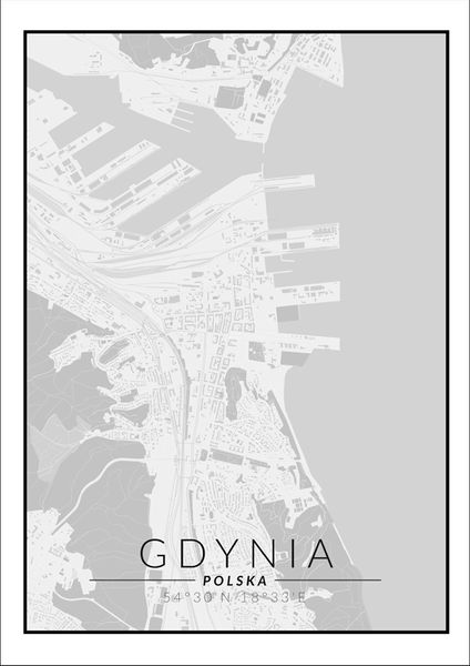 Gdynia mapa czarno biała - plakat 21x29,7 cm zdjęcie 1