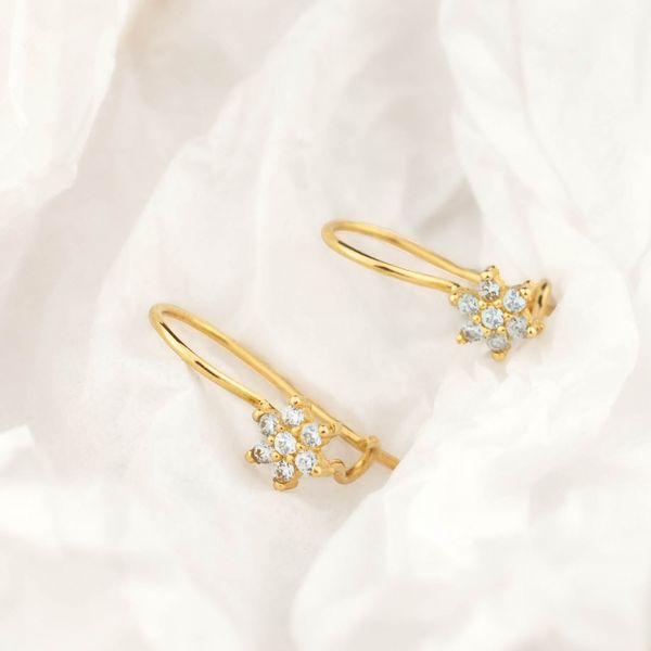 ZŁOTE DELIKATNE KOLCZYKI KWIATKI ZE ZŁOTA PRÓBY 585 NA BIGLU Z SZAFIREM RUBINEM RÓŻOWE BIAŁE - RÓŻNE KOLORY zdjęcie 6