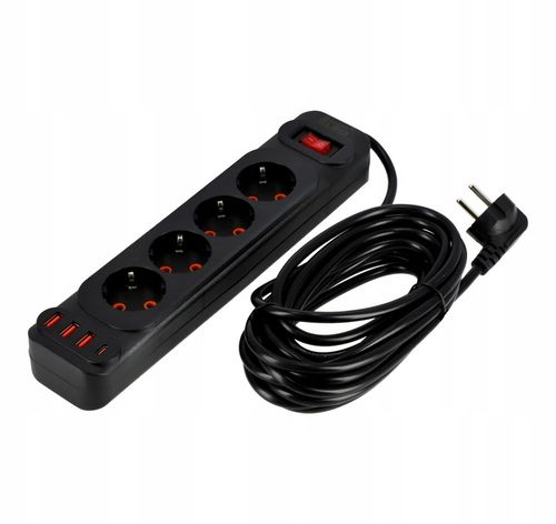 Przedłużacz Listwa Zasilająca Sieciowa 4 Gniazda 230V 5M 4x USB A na Arena.pl