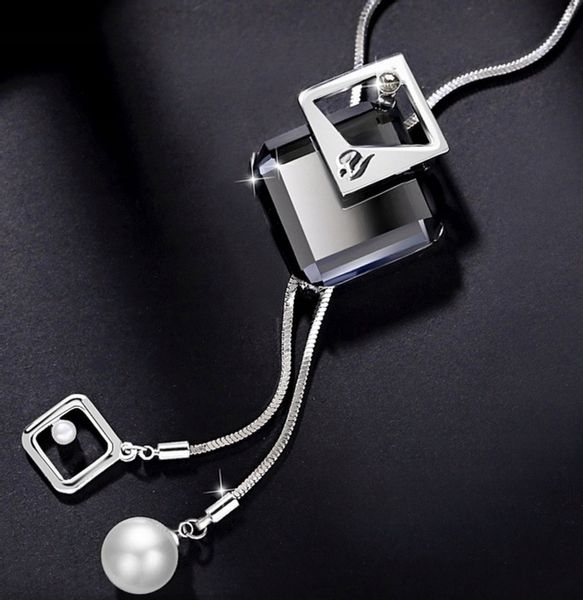 Naszyjnik DŁUGI srebrny łańcuszek kryształ GRAFIT zdjęcie 6