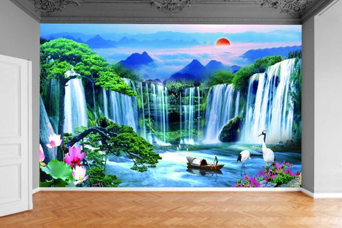 Fototapeta ZACHÓD SŁOŃCA W GÓRACH WODOSPAD 130x80 na Arena.pl