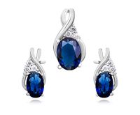 Rodowany srebrny podłużny komplet szafir cyrkonie srebro 925 Z1080K_BL