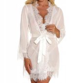 KOMPLET BIELIZNA EROTYCZNA SEKSOWNY SZLAFROK KORONKA PENIUAR STRINGI