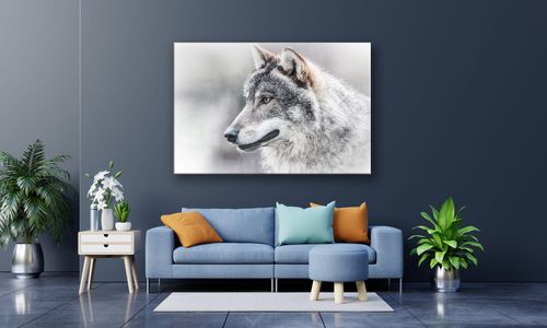 OBRAZ NA PŁÓTNIE 028 Głowa wilka 90x60cm na Arena.pl