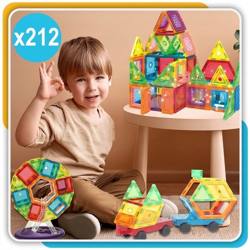 Klocki magnetyczne duże konstrukcyjne 3D zestaw 212 elementów Magnetic -S- na Arena.pl