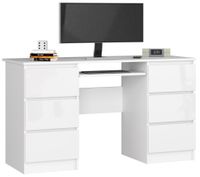 BIURKO KOMPUTEROWE A-11 135 cm 6 SZUFLAD BIAŁE / BIAŁY POŁYSK