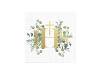 Serwetki, Komunia Święta, IHS eukaliptus, białe, 33 cm x 33 cm, 10 szt.