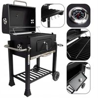 GRILL WĘGLOWY OGRODOWY DUŻY ŻELIWNY RUSZT Z POKRYWĄ POPIELNIK + TERMOMETR