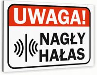 Tabliczka znak informacyjny 30x20 Biała NAGŁY HAŁAS Aluminiowa NADRUK UV