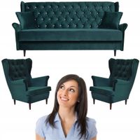 Zestaw wypoczynkowy uszak wersalka z fotelami Gaja ZIELONY