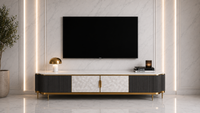 Grafitowa szafka RTV glamour z muszlami i spiekiem Champion 200x42x52