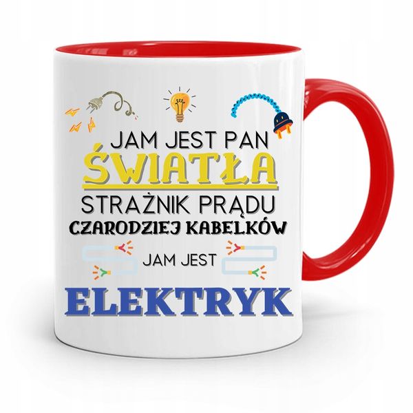 Kubek Czerwony Dla Elektryka Jam Jest Pan Światła Z Nadrukiem Ze Zdjęciem zdjęcie 1
