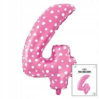 BALON FOLIOWY CYFRĄ CYFERKA 4 RÓŻOWA W KROPKI NA IMPREZE URODZINOWĄ 40cm