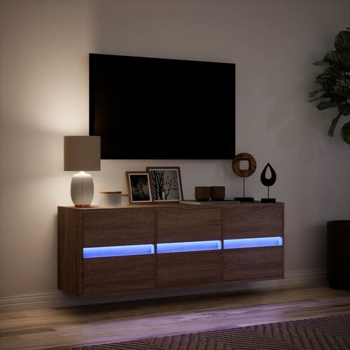 Ścienna szafka TV z LED, brązowy dąb, 130x31x45 cm na Arena.pl