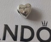 PANDORA Charm Zawieszka SERCE Daughter Córka Srebro Różowa oryginalna