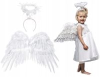 Strój aniołka białe skrzydła z piór anioła aureola aureolka na Bal