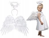 Strój aniołka białe skrzydła z piór anioła aureola aureolka na Bal