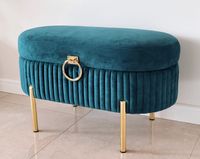 Pufa owalna otwierana – szmaragdowa zieleń złote nogi złota kołatka