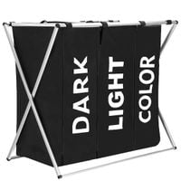 Kosz na pranie z trzema komorami 146 L składany pojemnik czarny