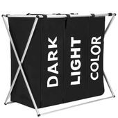 Kosz na pranie z trzema komorami 146 L składany pojemnik czarny