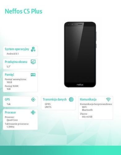 Smartfon Neffos C5 Plus 1/16 szary na Arena.pl