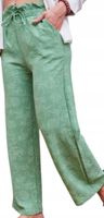 Spodnie Letnie Damskie Szeroka Nogawka Luźne Kwiaty M/L ZIELONE