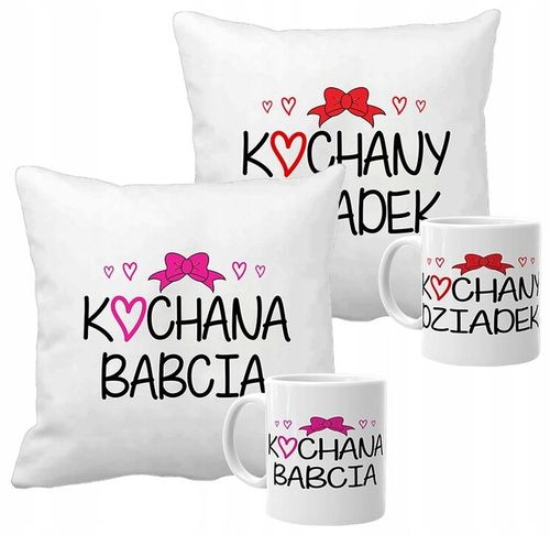 Zestaw 2 poduszki 2 kubki z nadrukiem prezent Dzień Dziadka i Babci wzory na Arena.pl