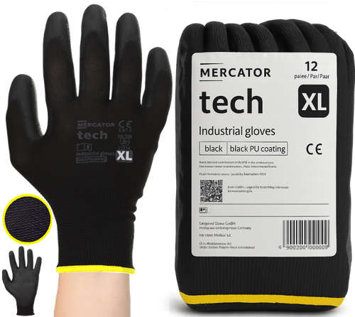 rękawice robocze mercator tech black+black pu - xl - 12 par na Arena.pl