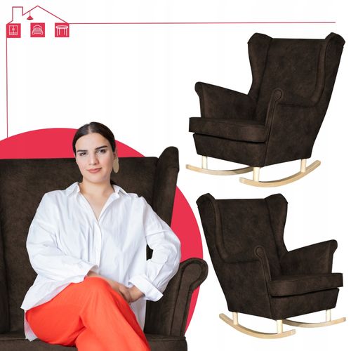 Fotel uszak eko skóra skandynawski bujany Ari CIEMNOBRĄZOWY na Arena.pl