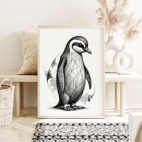 Plakat pingwin szkic czarnobiały 61x91 cm na Arena.pl