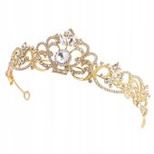 DIADEM ŚLUBNY KORONA kryształy ZŁOTA tiara ŚLUB