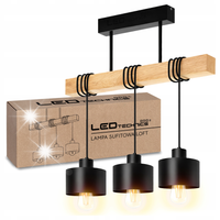 Lampa Wisząca Sufitowa Czarna Nowoczesna LOFT Żyrandol Drewno na 3x E27
