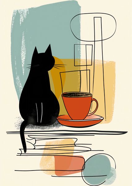 Plakat 64x90cm Kot i Kawa zdjęcie 1