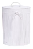 Kosz narożny na pranie bambusowy z pokrywą biały