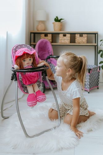 ŁÓŻECZKO dla lalek KRZESEŁKO DO KARMIENIA HUŚTAWKA 2w1 Zestaw dla lalki na Arena.pl