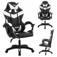 Fotel gamingowy ergonomiczny obrotowy ekoskóra krzesło biurowe czarny biały