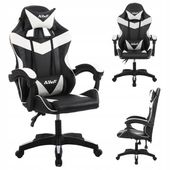 Fotel gamingowy ergonomiczny obrotowy ekoskóra krzesło biurowe czarny biały