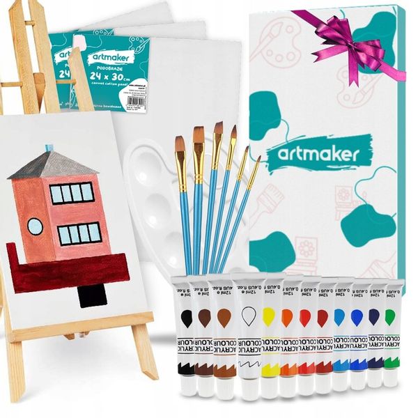 DUŻY ZESTAW Malarski sztaluga farby płótna prezent zdjęcie 1