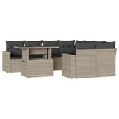 9-cz. zestaw mebli ogrodowych, poduszki, jasnoszary polirattan