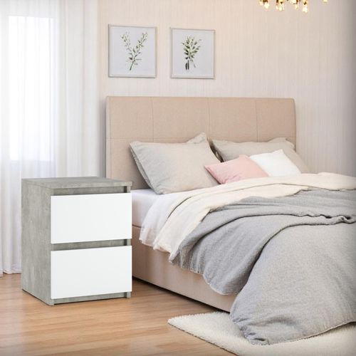 Szafka Nocna 2 Szuflady Nowoczesny Stolik Wąski Nakastlik Beton Biały Mat na Arena.pl