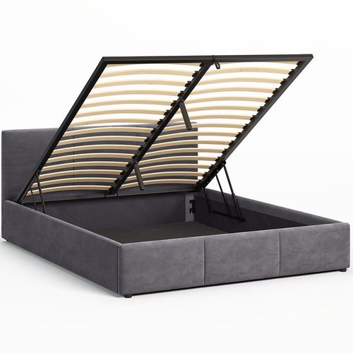 Łóżko tapicerowane 160×200 z pojemnikiem i zagłówkiem Nela szare na Arena.pl