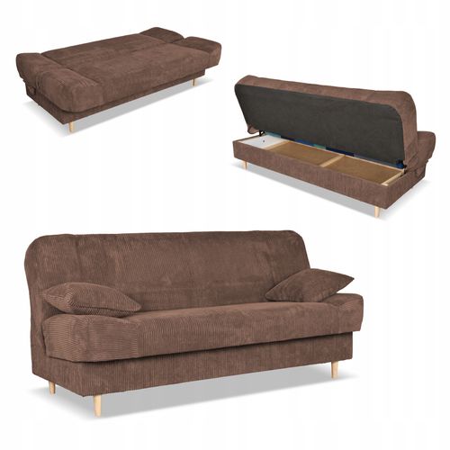 Kanapa sofa Belito rozkładana pojemnik f spania BONELL brązowa sztruks na Arena.pl