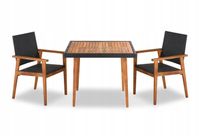 Stół z drewna drewniany + 2 krzesła ogrodowe Zestaw mebli ogrodowych rattan